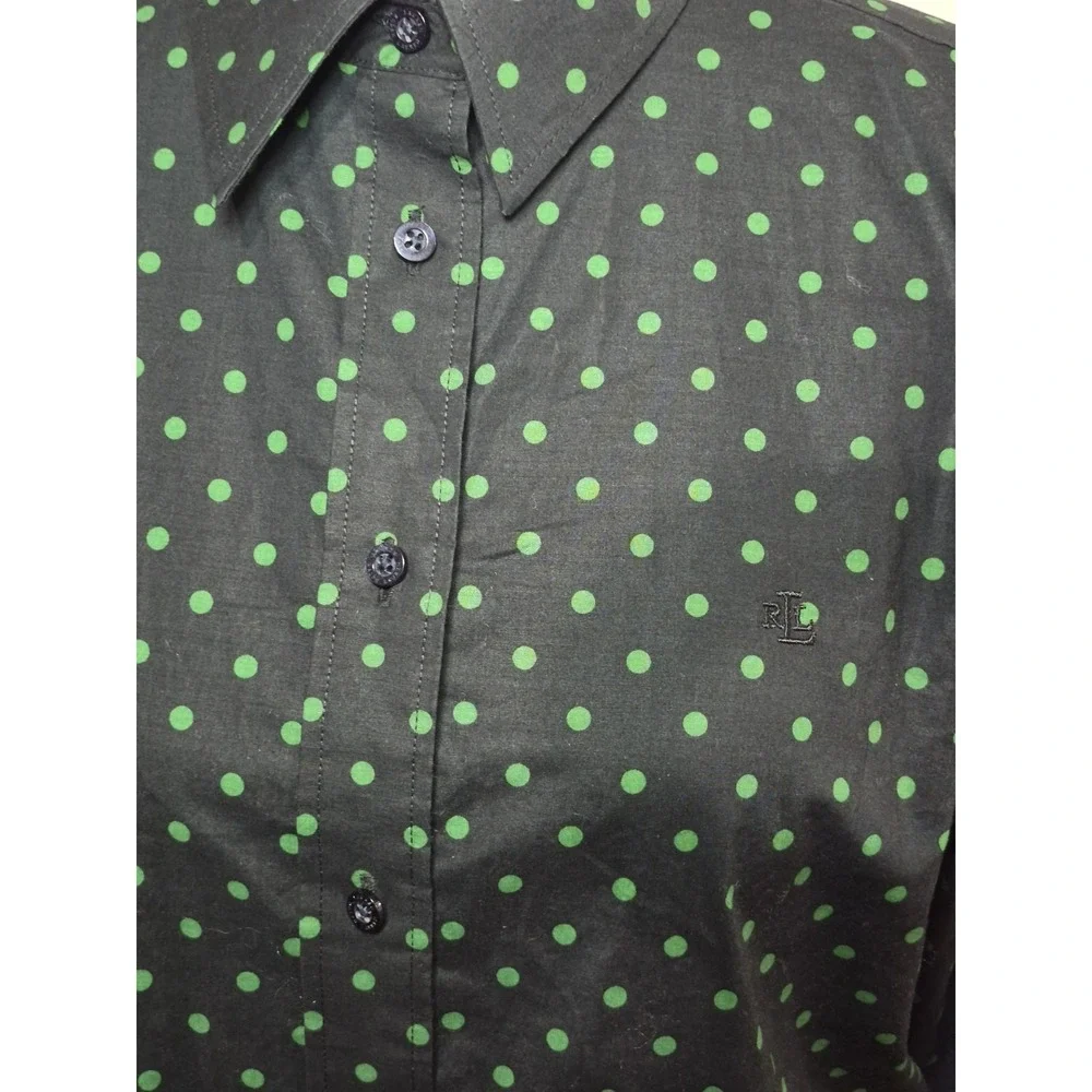 Lauren Ralph Lauren‎ Stretch Non-Iron Green Polka Dot Button Down Shirt Sz M